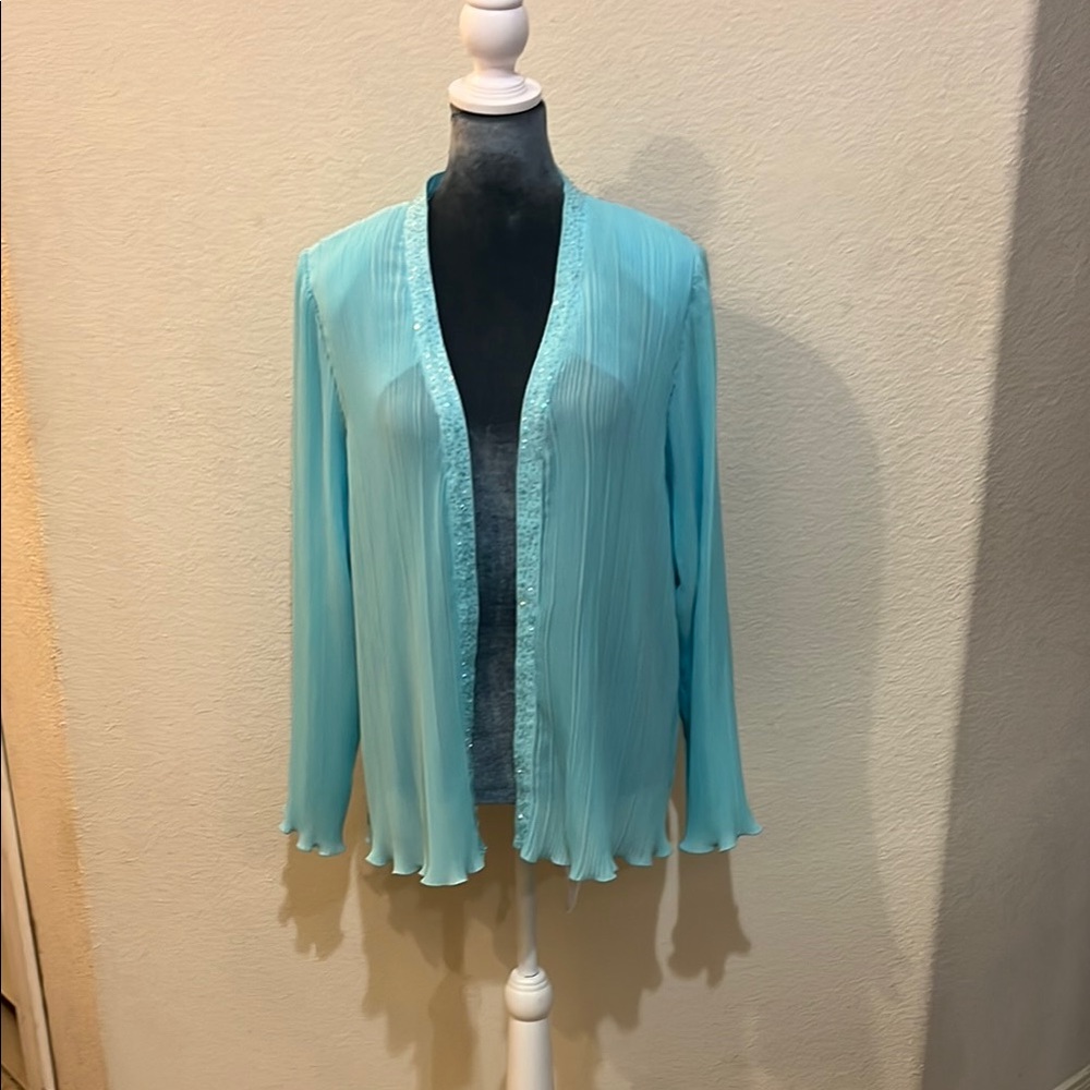 Nox Light Blue Pleated Open Cardigan